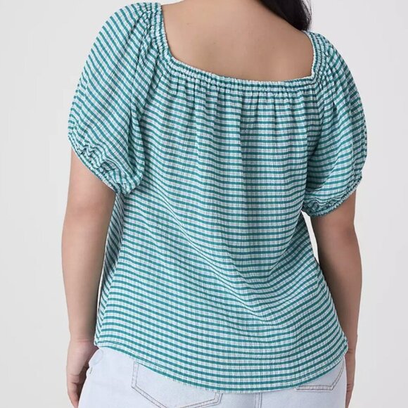 Green Gingham Women's Top Blouson-Sleeve Convertible Top #114 - Picture 4 of 4